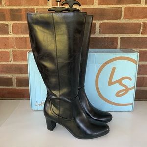 LifeStride Womens Missy Black Knee-High Boots Block Heel US 8.5 M Wide Calf